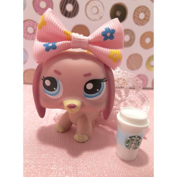 Littlest Pet Shop LPS # 1306 Pink Mauve Dachshund Dog Blue Eyes Authentic - Picture 1 of 3